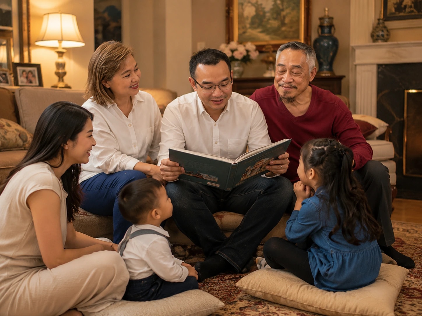 Family sharing stories together